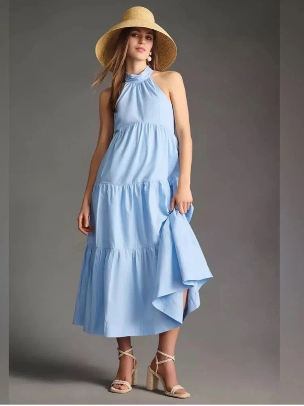 NWT Anthropologie size 4 Tiered midi dress in blue